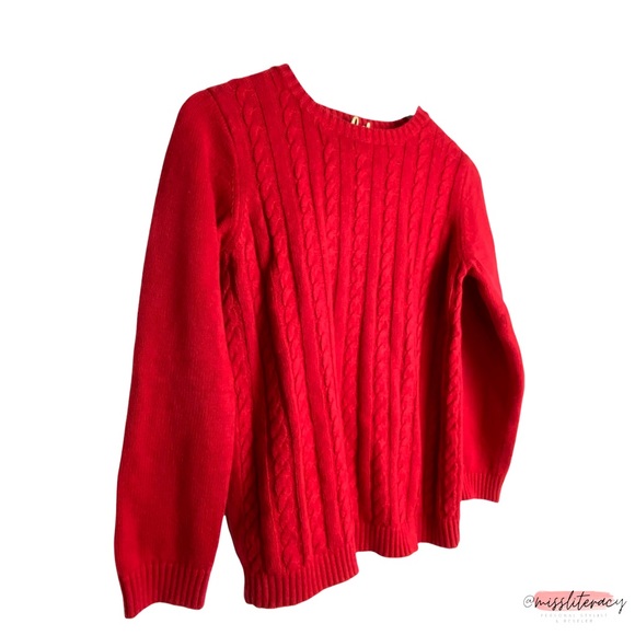 Monoprix Red Braided Cable Knit Longsleeve Sweater [Women’s XS] [Girls’ 12] EUC - Picture 3 of 9